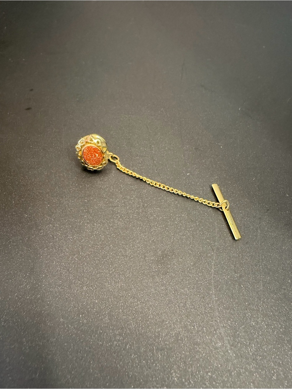 Gold Tie Bar with Orange Druzy Accent - Women's Jewelry